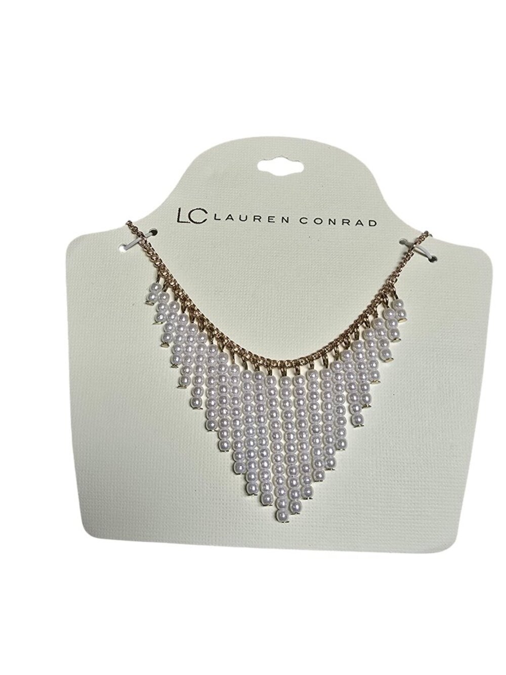 LC Lauren Conrad Women's Gold Plated White Faux Pearl Bib Necklace NWT